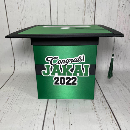 Green & Black Graduation Cap Card Box