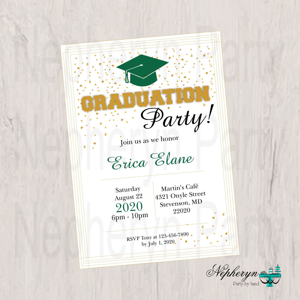 Green and Gold Graduation Invite
