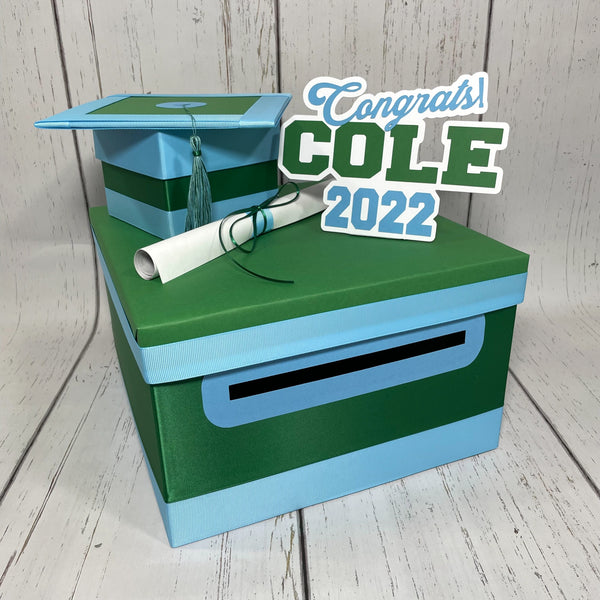 Green & Light Blue Graduation Card Box