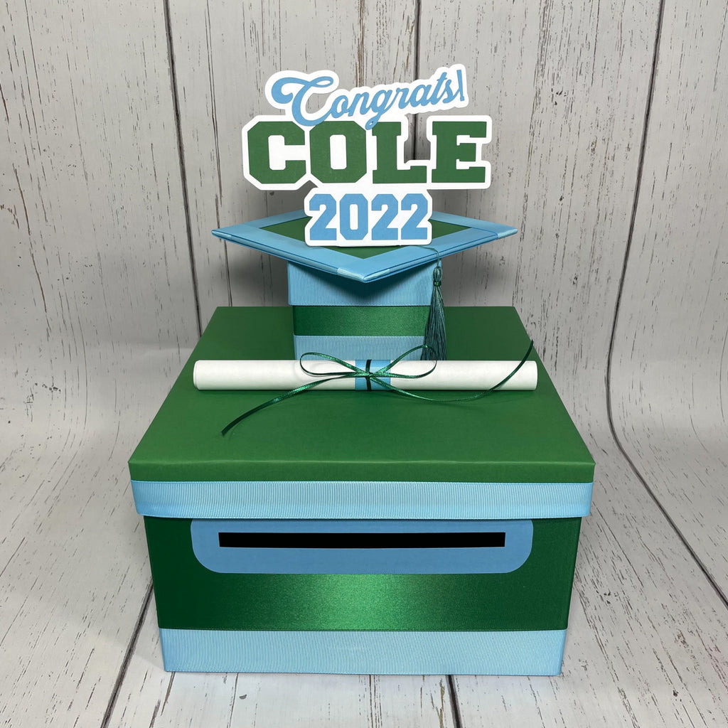 Green & Light Blue Graduation Card Box