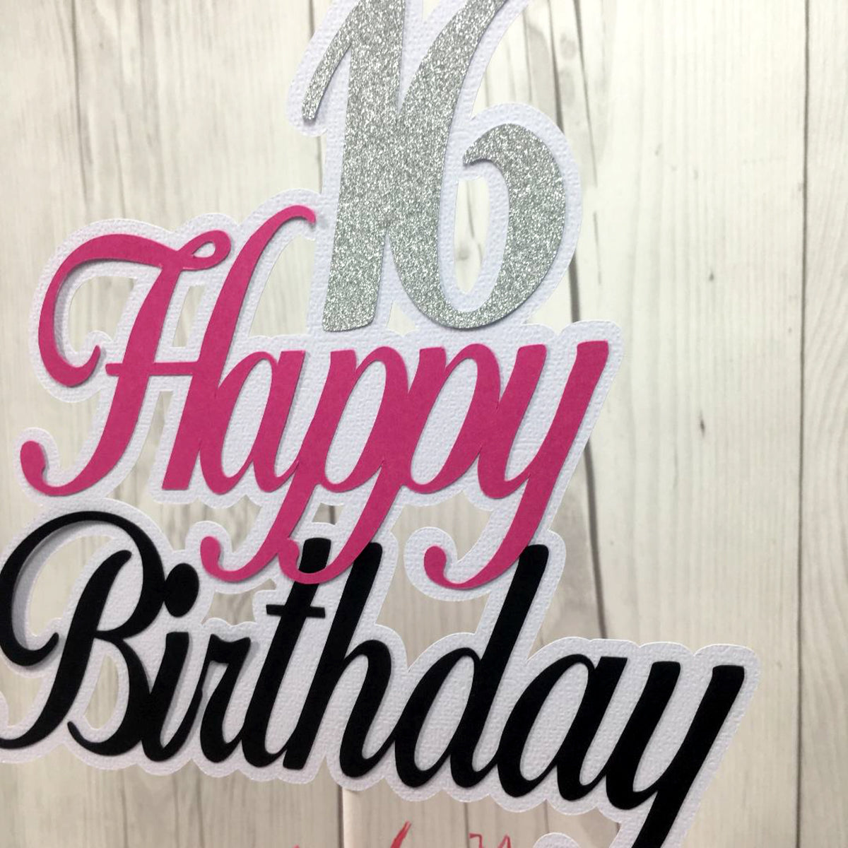 Happy Birthday Cake Topper - Pink, Black, Silver