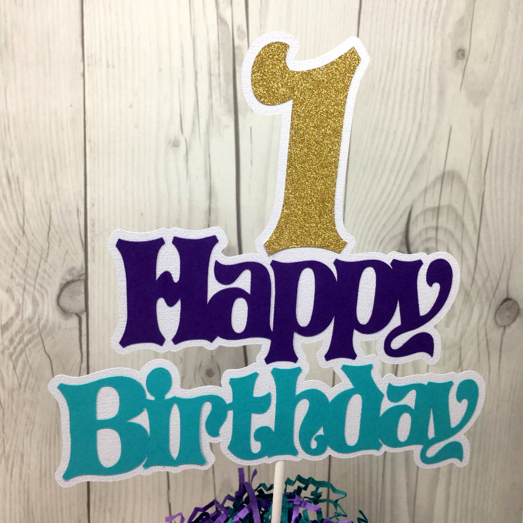 Happy Birthday Cake Topper - Purple, Teal, Gold