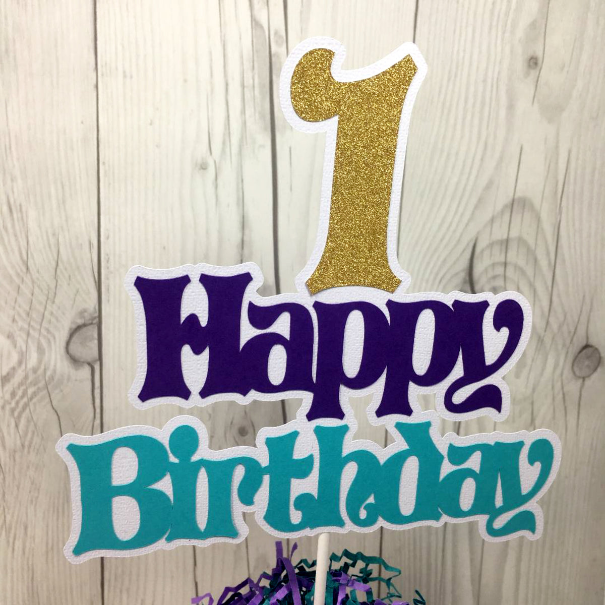 Happy Birthday Cake Topper - Purple, Teal, Gold
