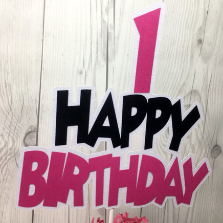 Pink & Black First Birthday Cake Topper
