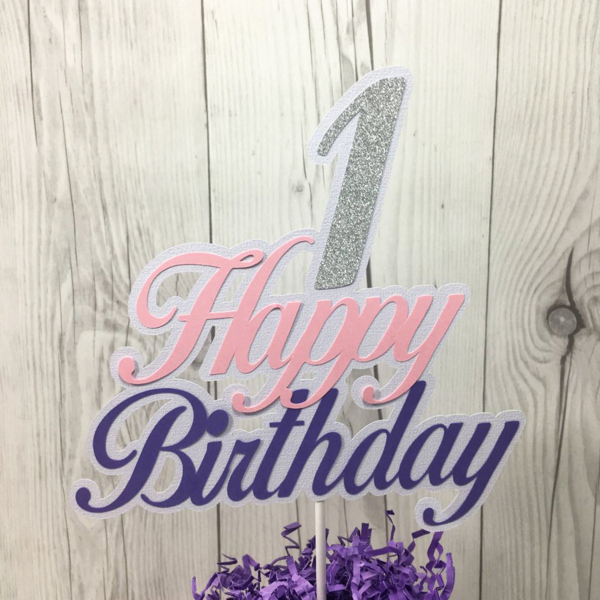 Lavender, Pink, & Silver Happy 1st Birthday Cake Topper