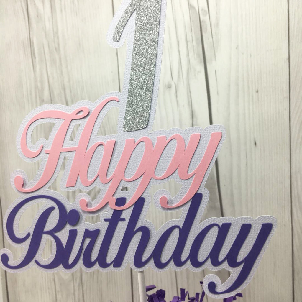 Happy Birthday Cake Topper - Pink, Lavender