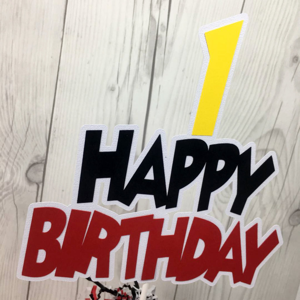 Happy Birthday Cake Topper - Red, Black, Yellow