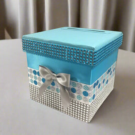 Blue & Silver Winter Holiday Diaper Raffle Ticket Box