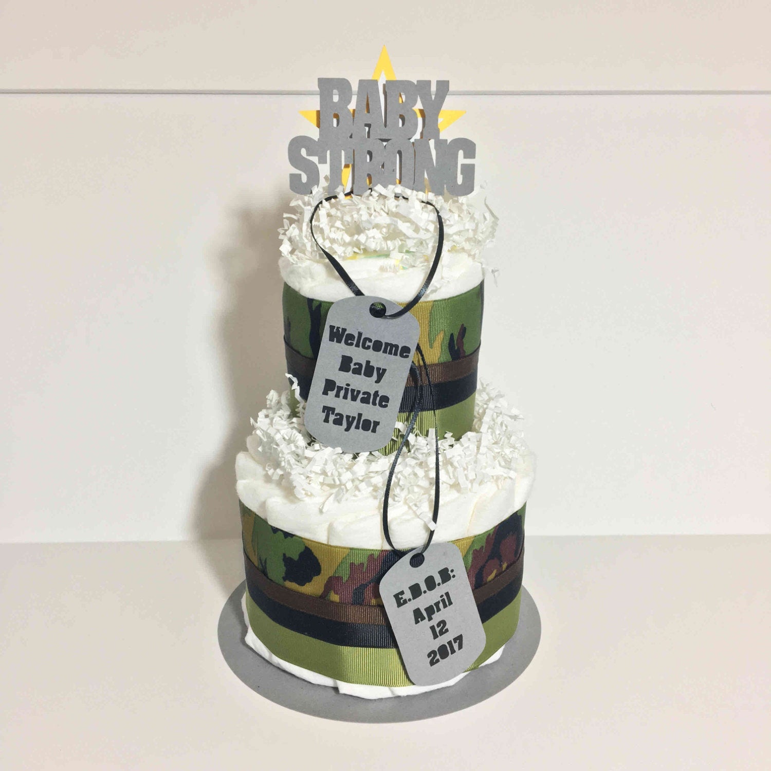 Green Brown Camouflage Diaper Cake Centerpiece| Nepheryn Party - Main Image