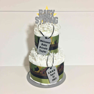 Green & Brown Army Camouflage Diaper Cake Centerpiece