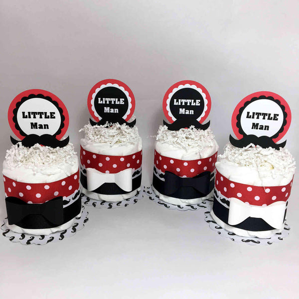 Red and Black Little Man Mini Diaper Cakes