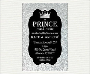 Black & Silver Prince Baby Shower Invitation