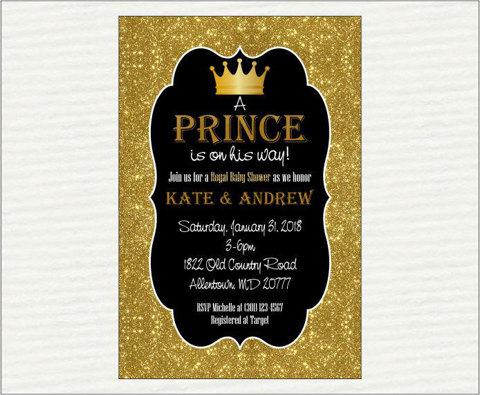 Black & Gold Prince Baby Shower Invitation