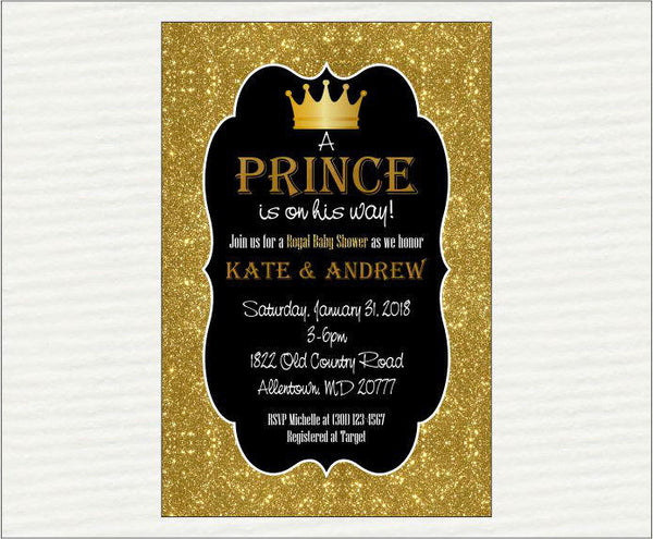 Black & Gold Prince Baby Shower Invitation