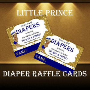 Blue, Gold Prince Diaper Raffle Tickets and Sign - Curly
