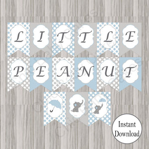 Printable Blue & Gray Little Peanut Baby Shower Banner