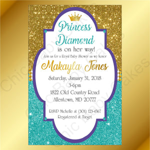 Teal, Purple, and Gold Little Princess Baby Shower Invitation