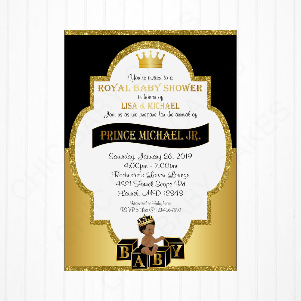 Black and Gold Little Prince Baby Shower Invite