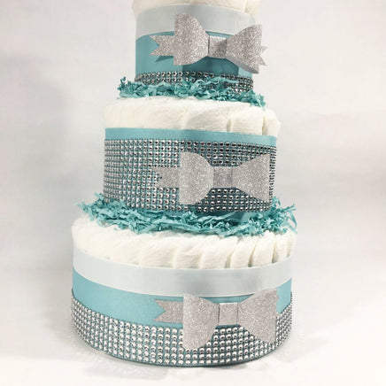 Blue & Silver Princess Baby Shower Diaper Cake