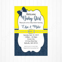 Yellow & Denim Girl Baby Shower Invitation