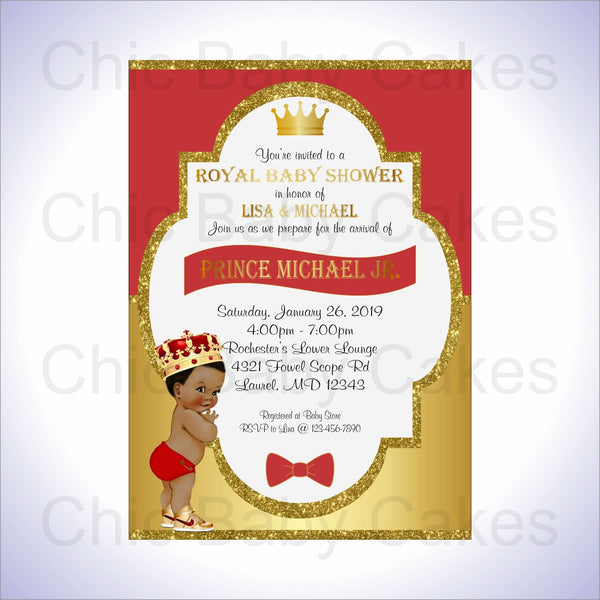 Red & Gold Royal Prince Baby Shower Invite