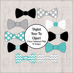 Teal, Gray, & Black, Little Man Bow Tie Clipart