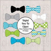 Turquoise & Lime Little Man Bow Tie Clipart