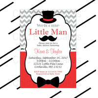 Red & Gray Little Man Baby Shower Invite