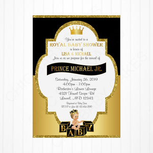 Black and Gold Little Prince Baby Shower Invitation