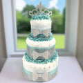 Robin's Egg Blue & Silver Princess Baby Shower Diaper Cake