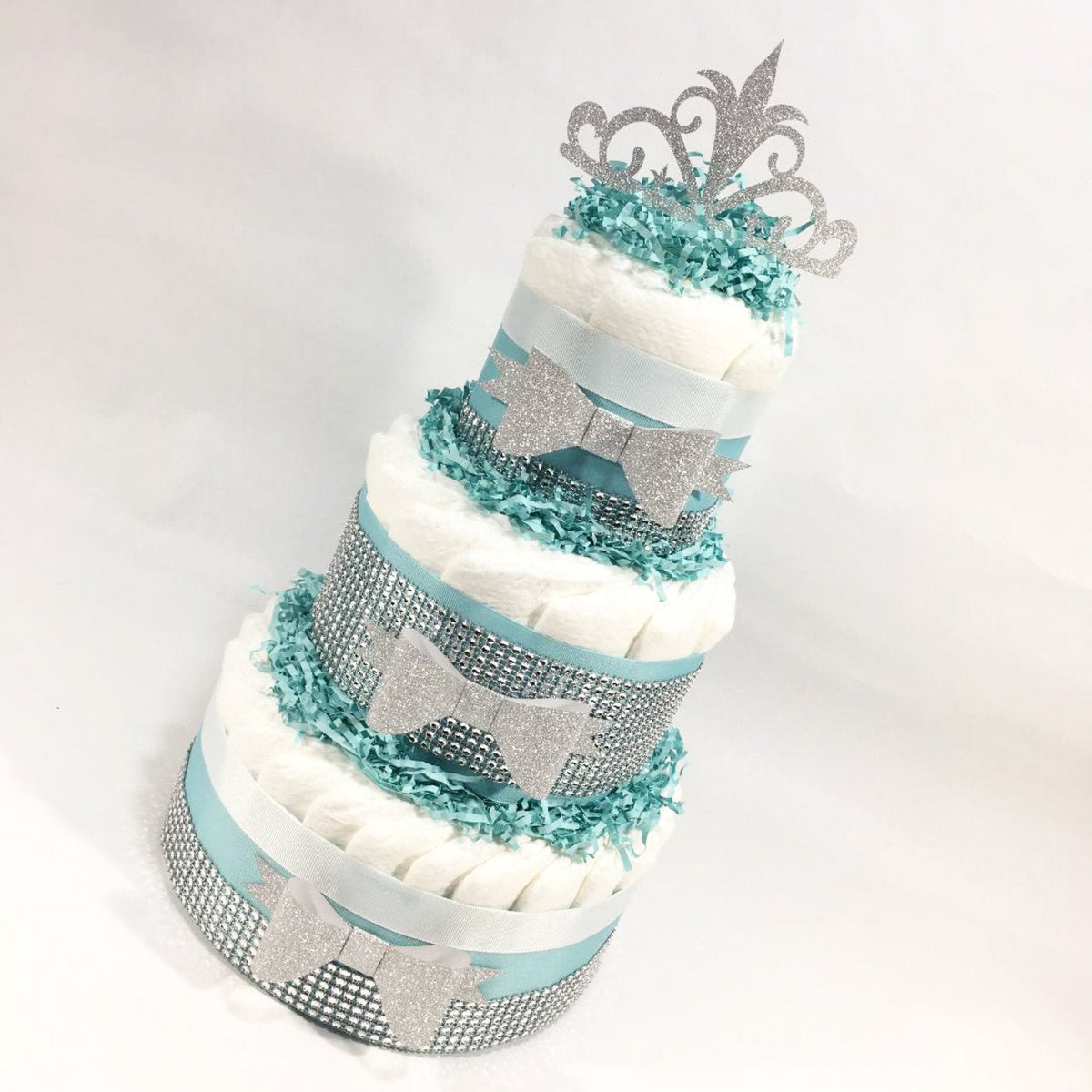 Robin's Egg Blue and Silver Girl Diaper Cake