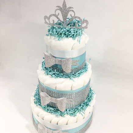 Aqua & Silver Princess Diaper Cake Centerpiece