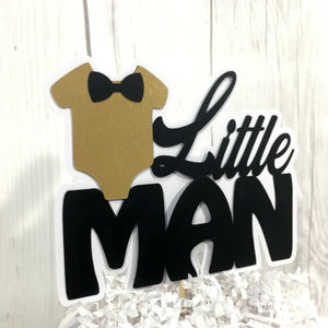 Black and Gold Little Man Party Cake Topper