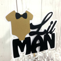 Black and Gold Lil' Man Party Cake Topper