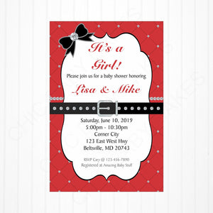 Red and Black Girl Baby Shower Invite