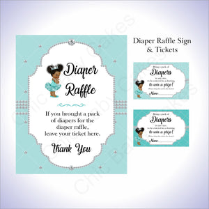 Teal, Silver Little Princess Invite, Diaper Raffle Sign, & Tickets