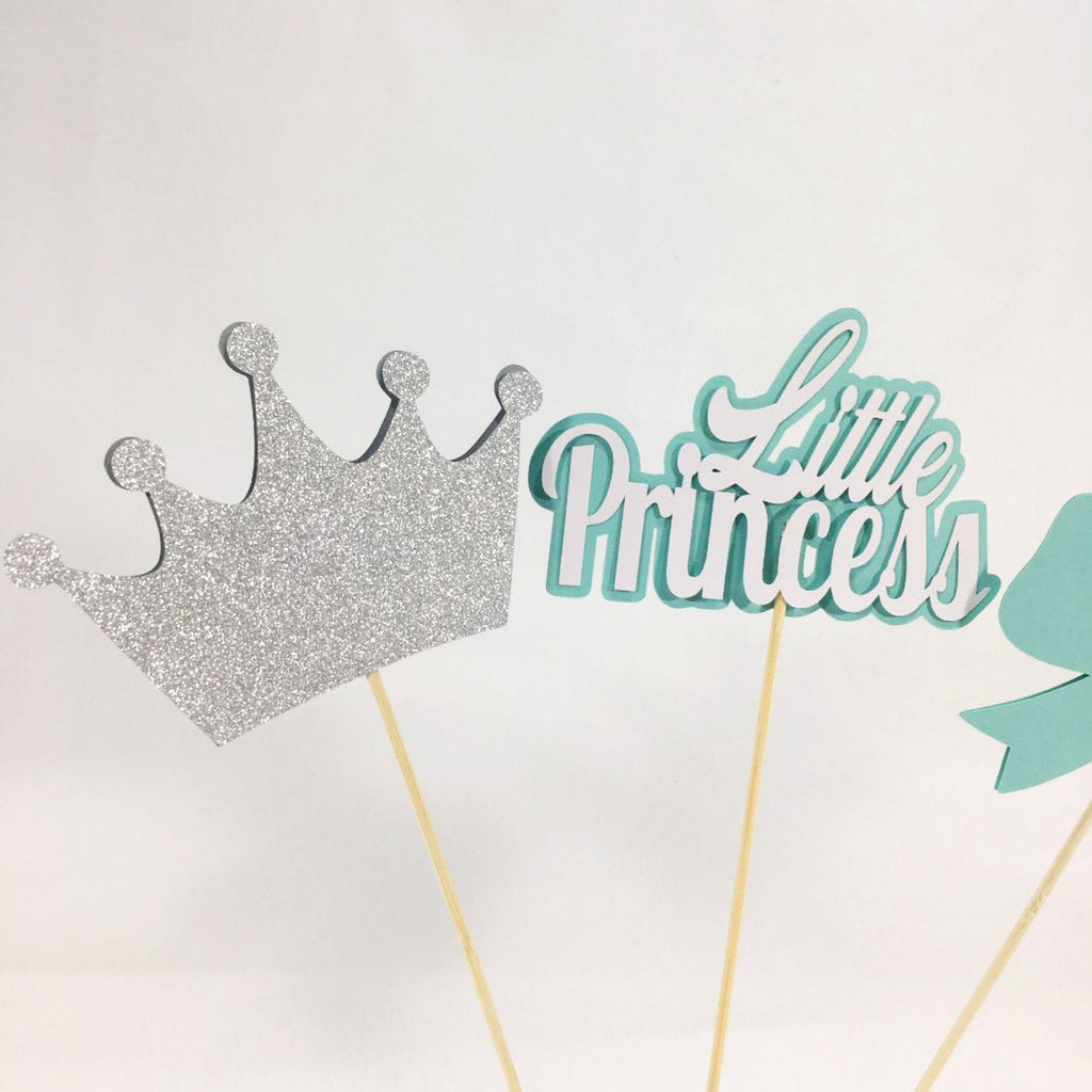 Teal, Silver Little Princess Centerpiece Toppers