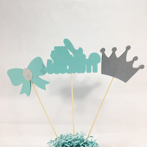 Teal, Silver Little Princess Centerpiece Toppers
