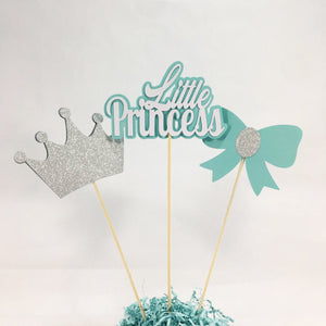 Teal, Silver Little Princess Centerpiece Toppers