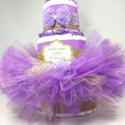 Purple & Gold Tutu Princess Diaper Cake Centerpiece