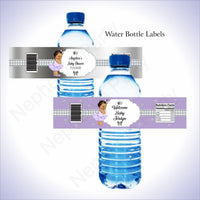 Lavender & Silver Girl Baby Shower Water Bottle Labels, Brown
