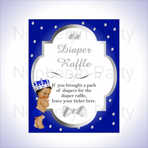 Royal Blue & Silver Prince Diaper Raffle Sign, Brown