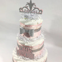 Pink & Silver Princess Baby Shower Diaper Cake
