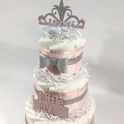 Pink & Silver Princess Baby Shower Diaper Cake