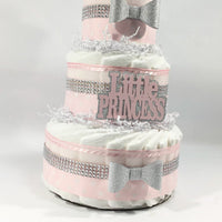 Pink, Silver, & White Prince Diaper Cake Centerpiece