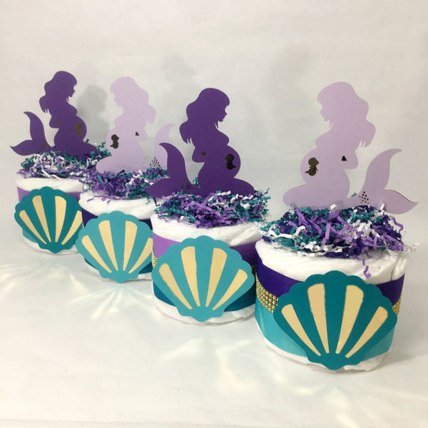 Mini Pregnant Mermaid Diaper Cake Centerpieces