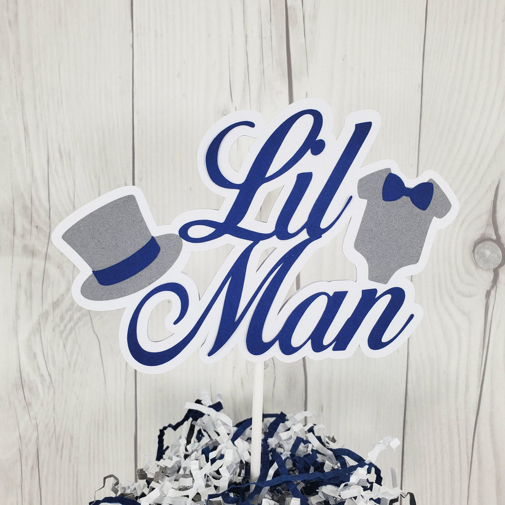 Navy and Gray Little Man Cake Topper