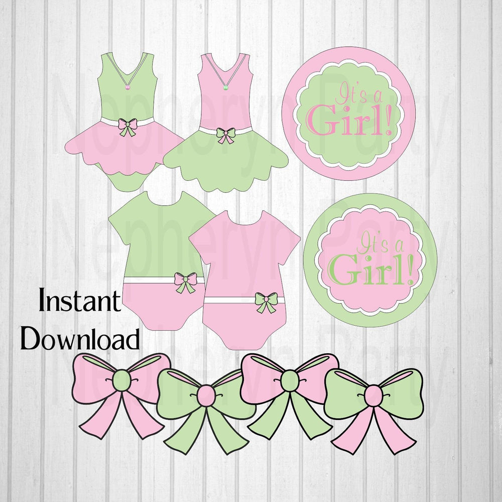Pink & Green It's a Girl Diaper Cake Clipart