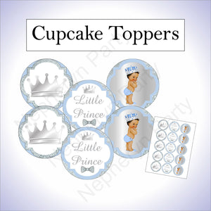 Light Blue & Silver Prince Cupcake Toppers, Brown