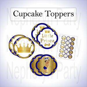 Royal Blue & Gold Prince Cupcake Toppers, Brown